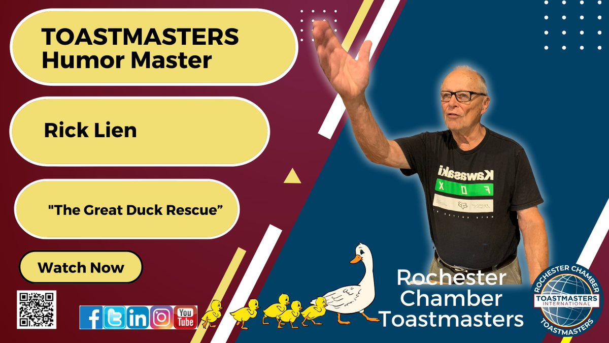 Friday Funnies 😆 A wailing waddler leads to “The Great Duck Rescue' - Watch here: youtu.be/O5XxDBWkNl8 #Toastmasters #publicspeaking #leadership #rochester_mn #rochmn #neighborshare #neighborstory #neighbors #fridayfunnies #humor #duck #rescue