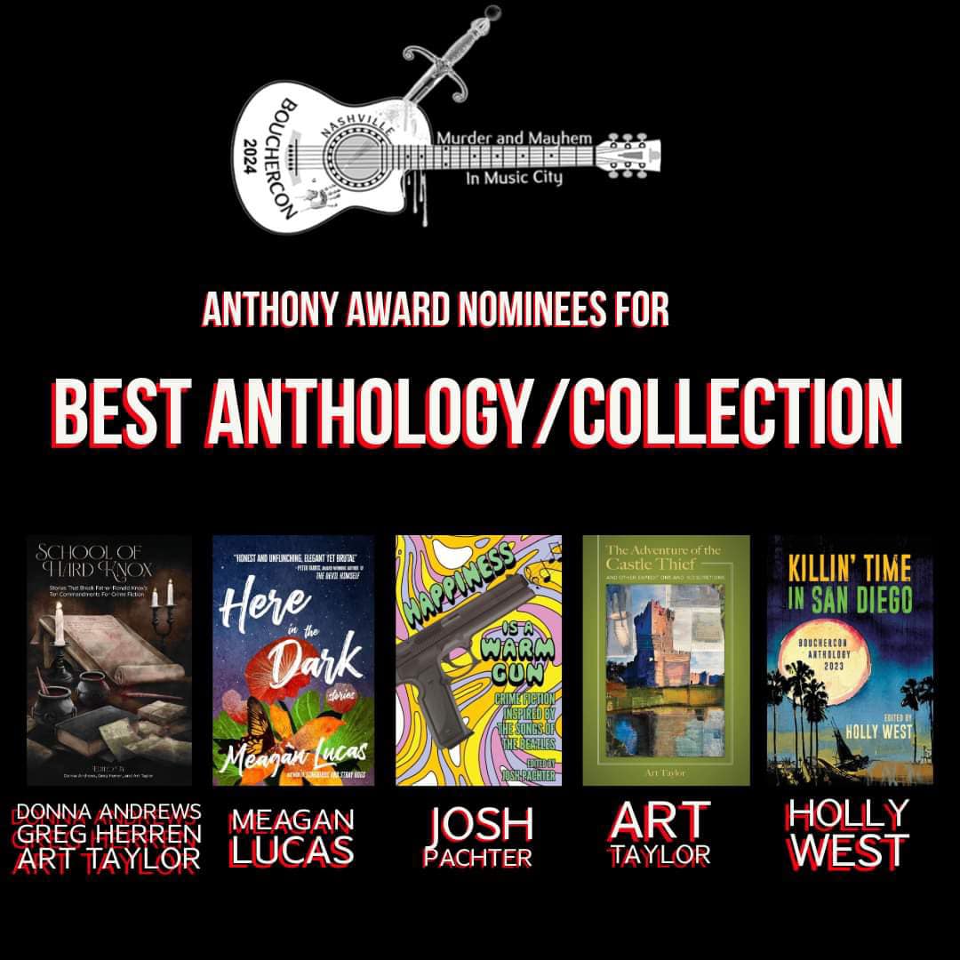I want to congratulate my fellow nominees on their Best Anthology/Collection nominations: @DonnaAndrews13 @scottynola @mgnlcs Josh Pachter and @arttaylorwriter. So honored to be nominated alongside you all.