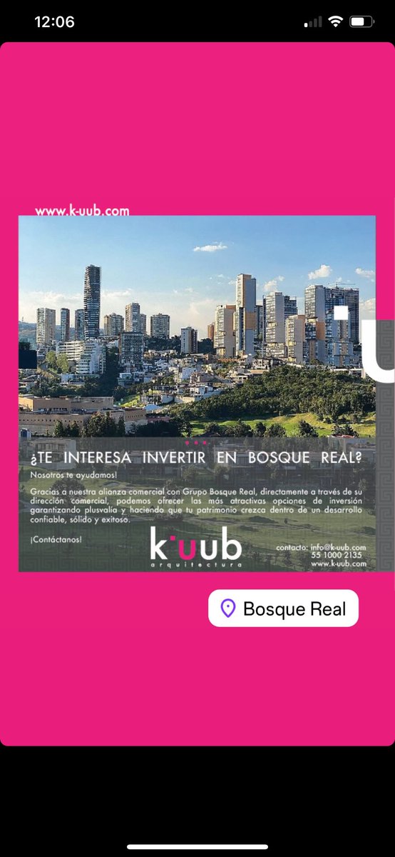 kuub_mx's tweet photo. Invierte en Bosque Real, nosotros te ayudamos! 
#BosqueReal #inversión #patrimonio #inversionista #Huixquilucan #EdoMéx https://t.co/enxUH4XlIH
