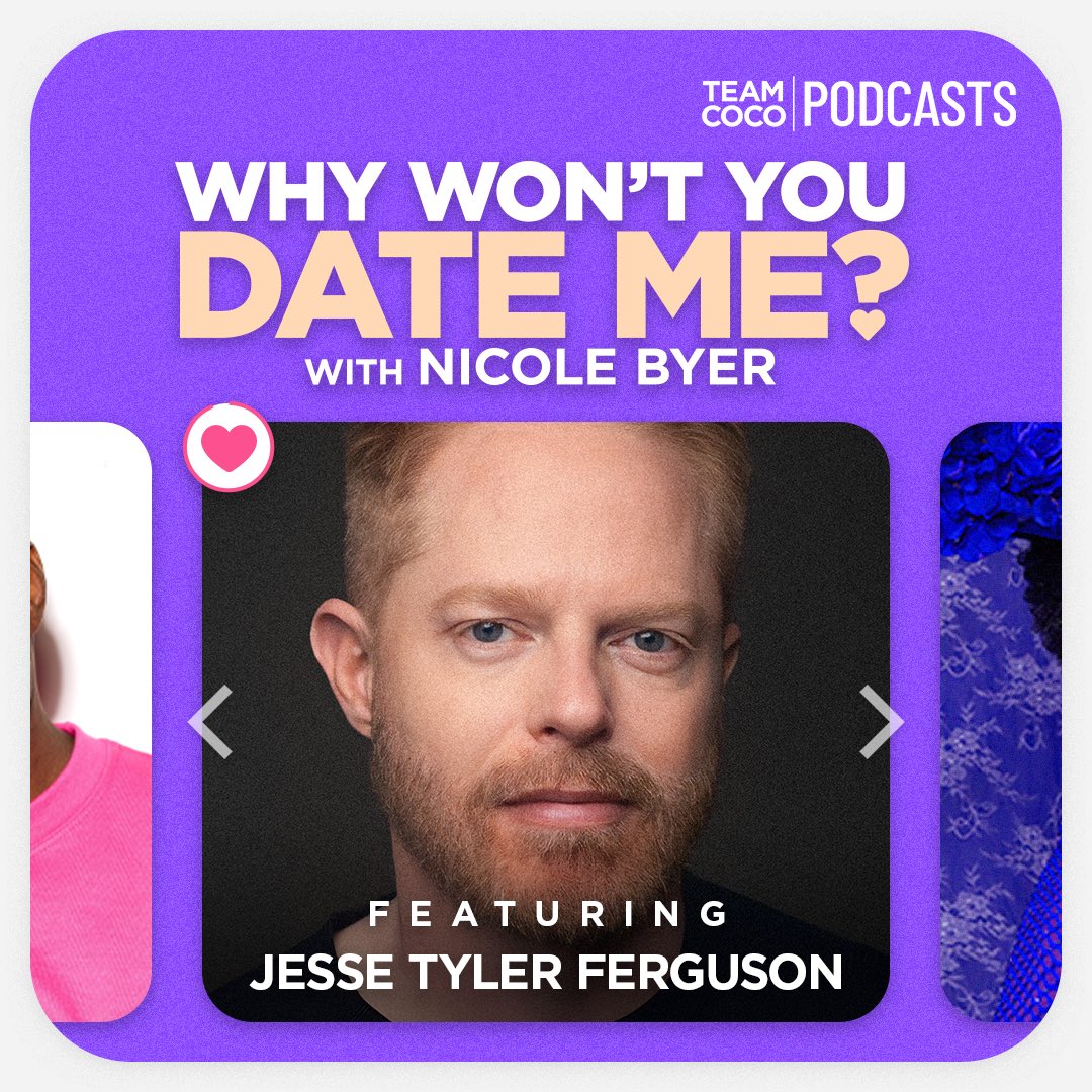 TeamCoco's tweet photo. Today on #WWYDM @jessetyler Ferguson joins @NicoleByer to discuss how his proposal was hilariously overshadowed by Sofía Vergara, cooking food as a love language, hooking up with cast members, and more. Listen: https://t.co/FDXytti4oc https://t.co/N0p9MfNKqt