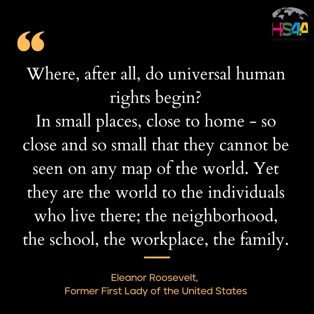 As global issues dominate headlines, let's not forget the importance of human rights in our own backyards. 

#EleanorRoosevelt #LocalActionGlobalImpact #HumanSecurityForAll #HumanRights #Wisdom #ChangeStartsWithUs #EndDiscrimination #StandUpForWhatIsRight #TogetherWeCan