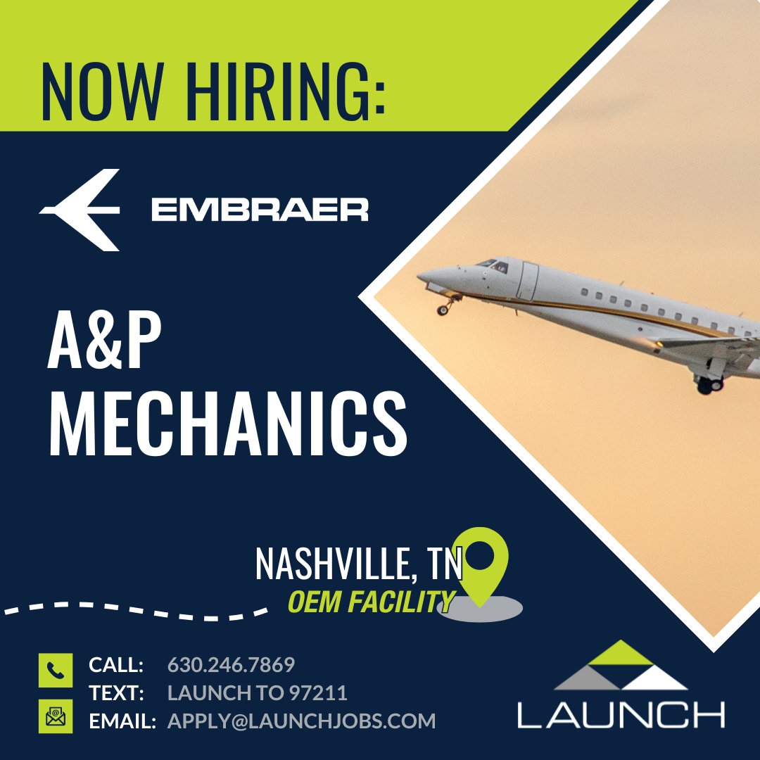 APPLY FROM OUR WEBSITE:
launchtws.com/jobs/?category…

#GoWithLAUNCH #weleadwepartnerwecare #structures #mechanics #technicians #avionics #interiors #install #maintenance #repair #overhaul #sheetmetal #aerospace #aircraft #aviationjobs #airline #commercialaircraft #composites