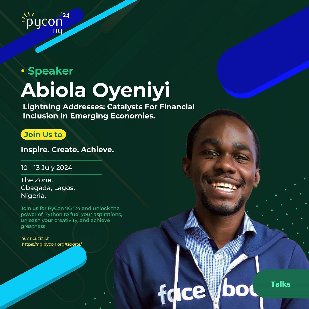 PythonNigeria's tweet image. Meet Our Speaker @Beee_sama, the lead developer/CTO/Co-founder at Tuteria.
Join him and others at PyConNG 2024 as he takes us through - Lightning Addresses: Catalysts for Financial Inclusion in Emerging Economies
#PyConNG #PythonConference #Python