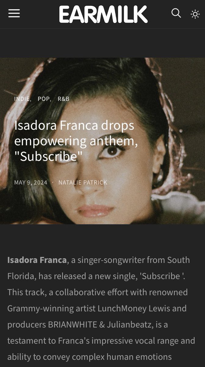 QuinelleHolder's tweet photo. 🎬

Watch: MIA’s Isadora Franca (@Francaaisa) shares the visual to her @LunchMoneyLewis co-signed single “Subscribe” 

via @EARMILK 

https://t.co/9Ieo6BeN64 https://t.co/AB9iNBL5bY