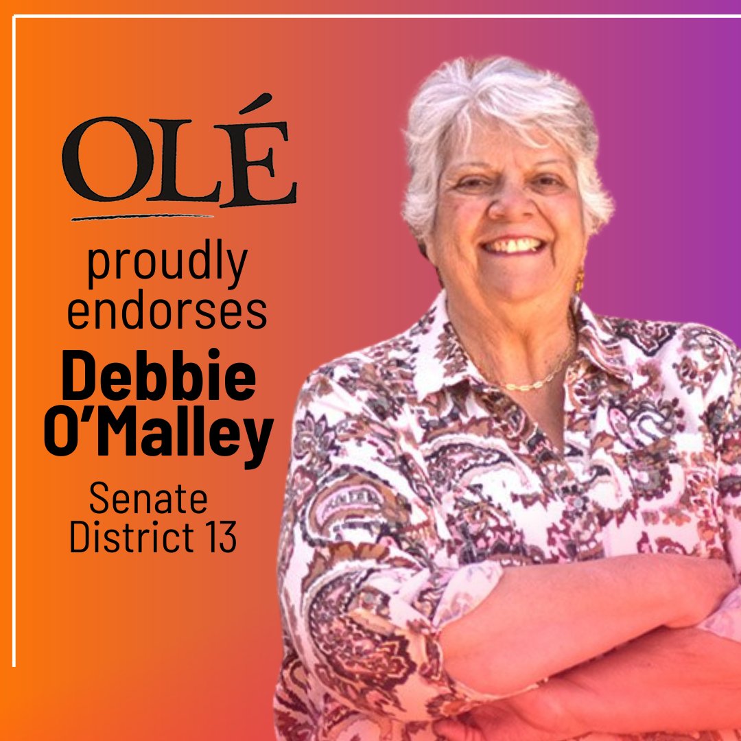 🙌 Another endorsement for y'all! OLÉ proudly endorses the following candidate running for office in the '24 New Mexico primary elections! Debbie O'Malley for Senate District 13! 🗳️ ✨ #nmpol