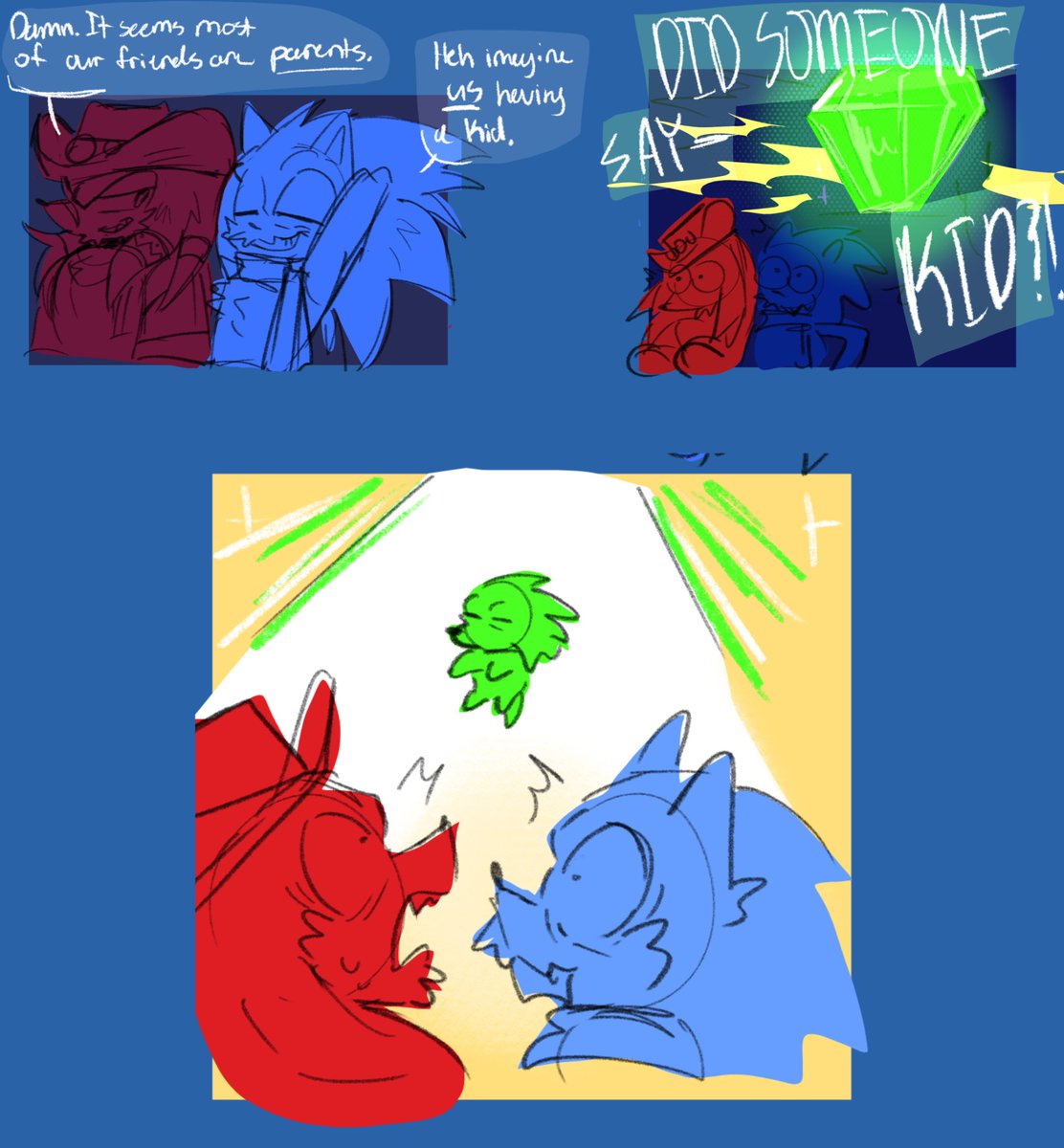 Imma just post this here…
#sonknux #SonicTheHedgehog  #KnucklesTheEchidna 
Green bean