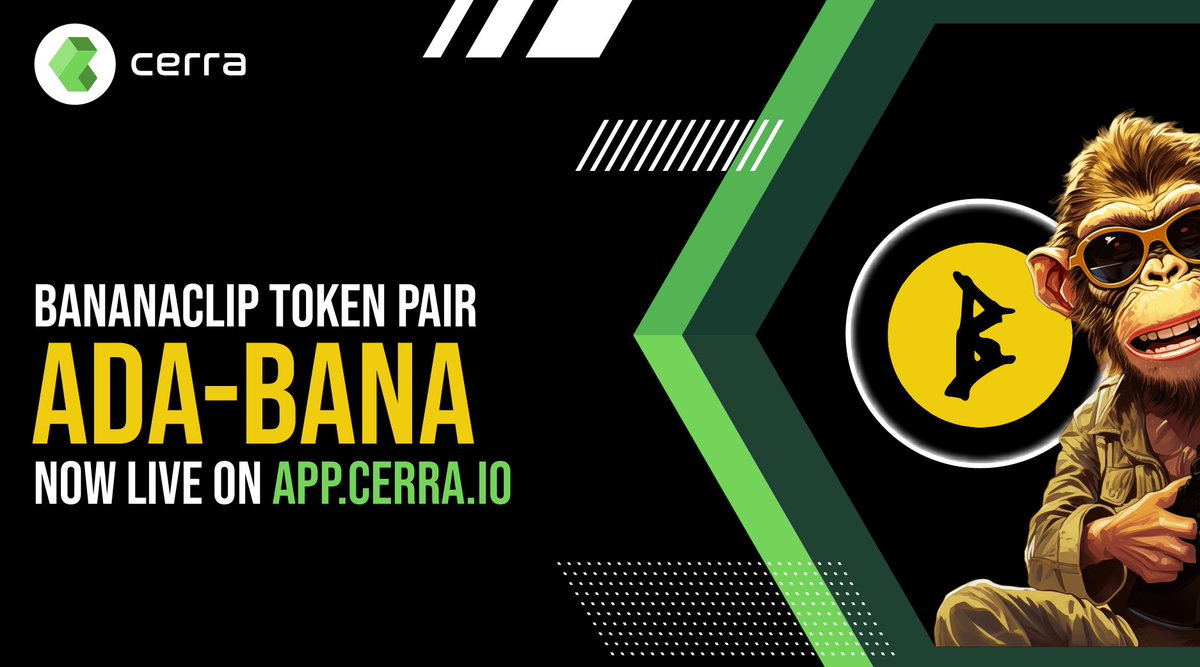 Congrats to @BananaClipGames on their token launch! In the first hour we've received over 500 orders and absorbed over 330k ADA in volume. Currently we have only a few market orders rolling. Please check your dashboards on @DexHunterIO and @Cerra_io . If your orders have…