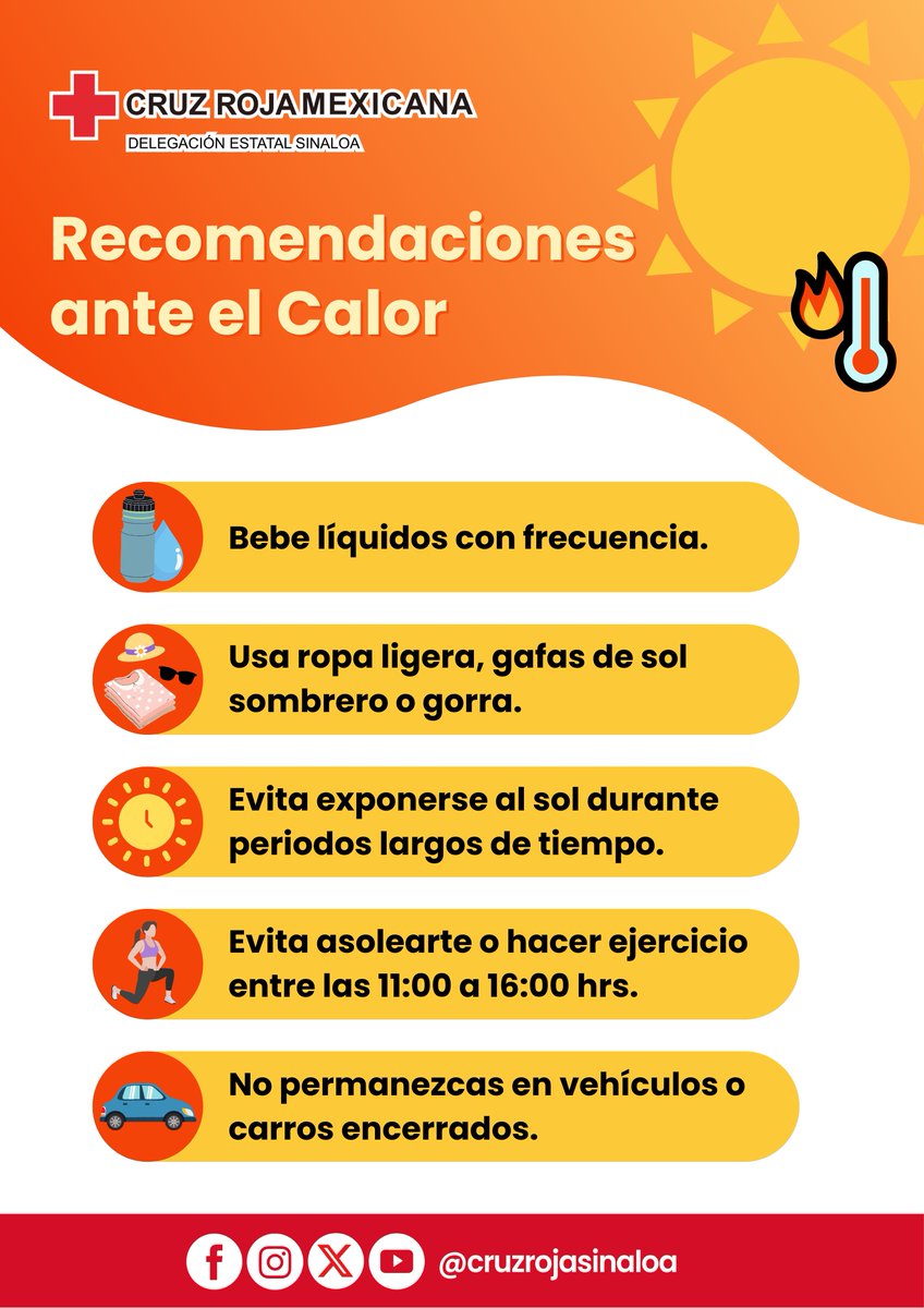 Te compartimos algunas recomendaciones ante las altas temperaturas. ☀️

¡Protégete! 🙌

#PrevenciondeLesiones
