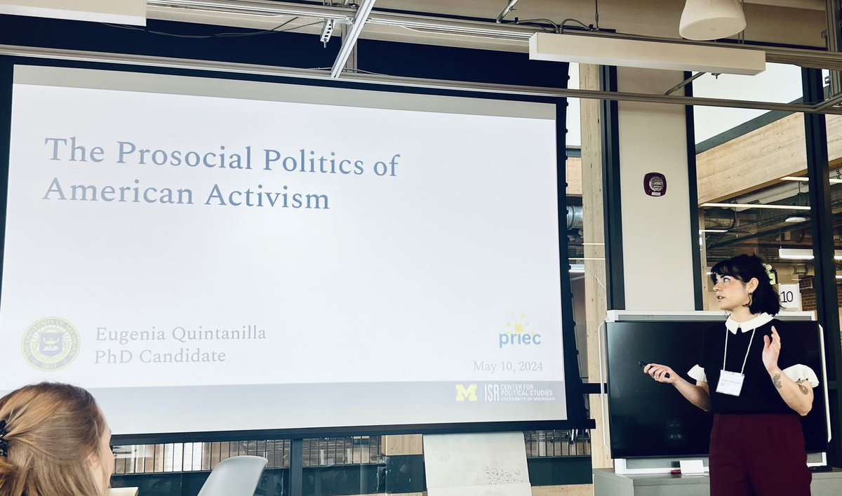 @eu_quintanilla’s work opens up a new line of research in political science— she looks at levels of prosociality and whether constituents see politics as a way of helping others. I’m excited to continue watching this novel work inform political science. @WeArePRIEC
