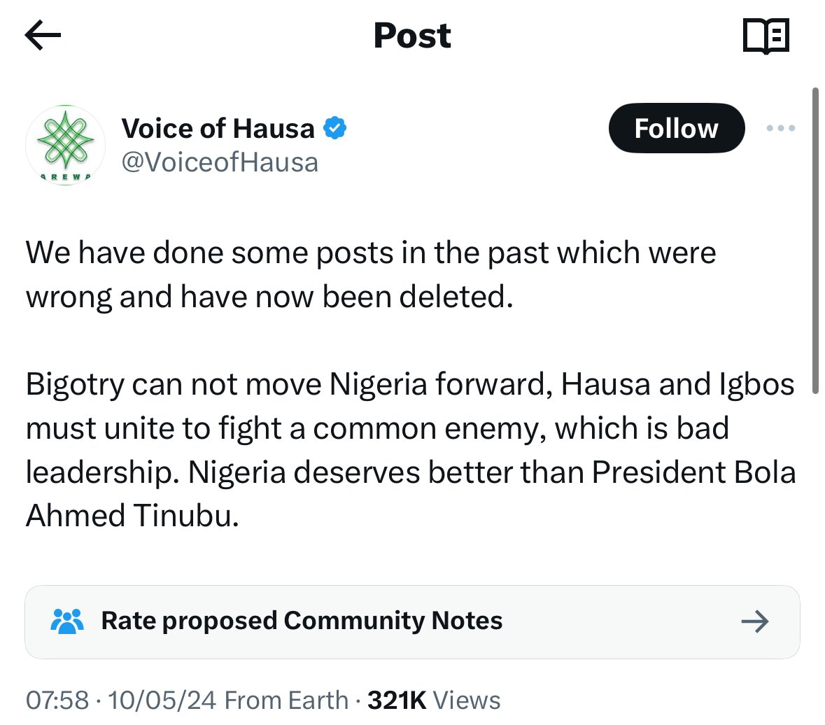 Igbos and Hausas must unite to fight a common enemy? In the WAZOBIA mathematics, the common enemy becomes the Yoruba, according to you. Hehehehe 🤣

Sounds like same shite y’all did and decided to fight “the common enemy” from 1967 to 1970.

Fvck that shhit bro, the common enemy…