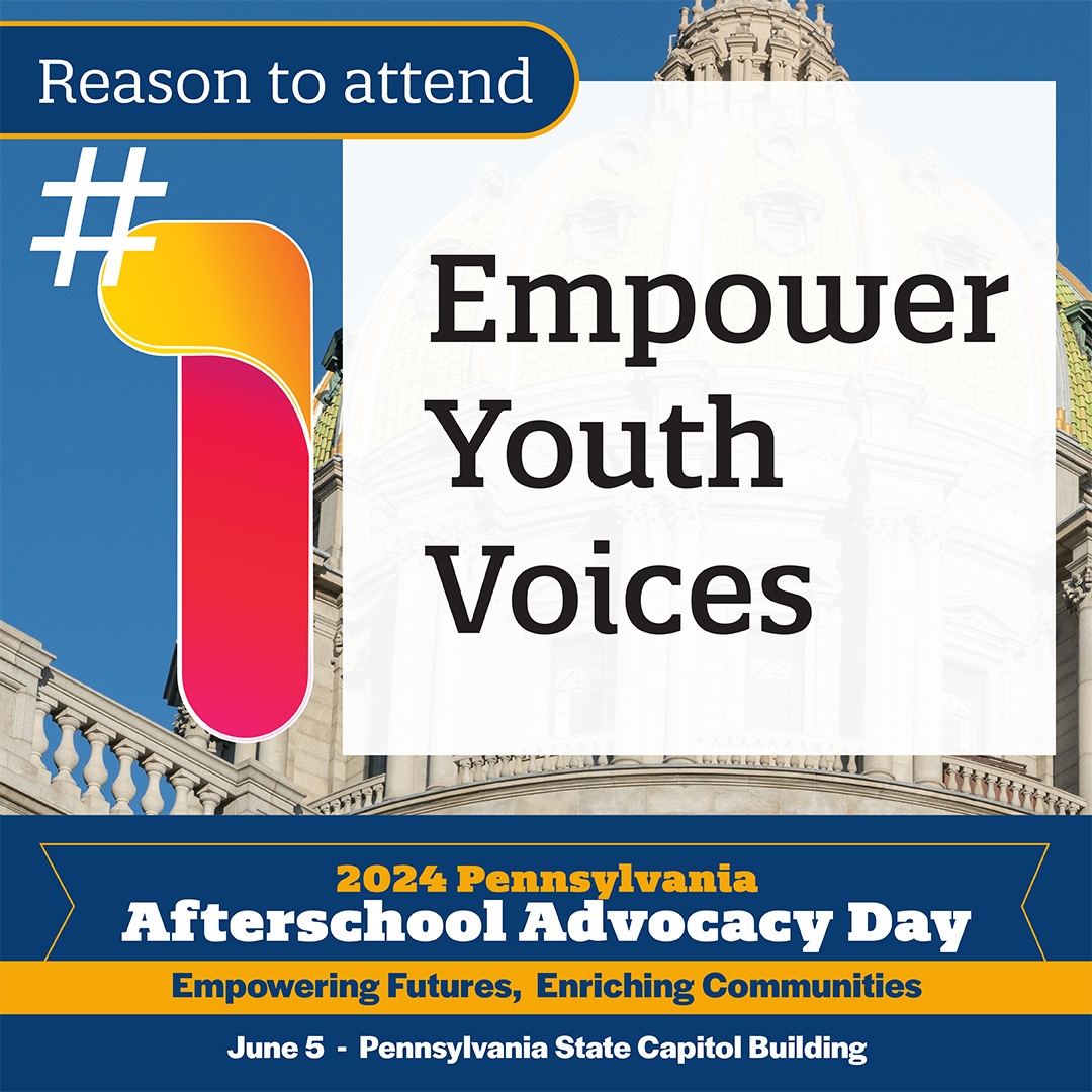 And the #1 reason to attend 2024 #AfterschoolAdvocacyDayPA, June 5! This event empowers youth & amplifies their voices, showcasing belief in their potential & their futures. For example, youth will participate in the Legislative Caucus Press Conference. hubs.ly/Q02wPc5p0