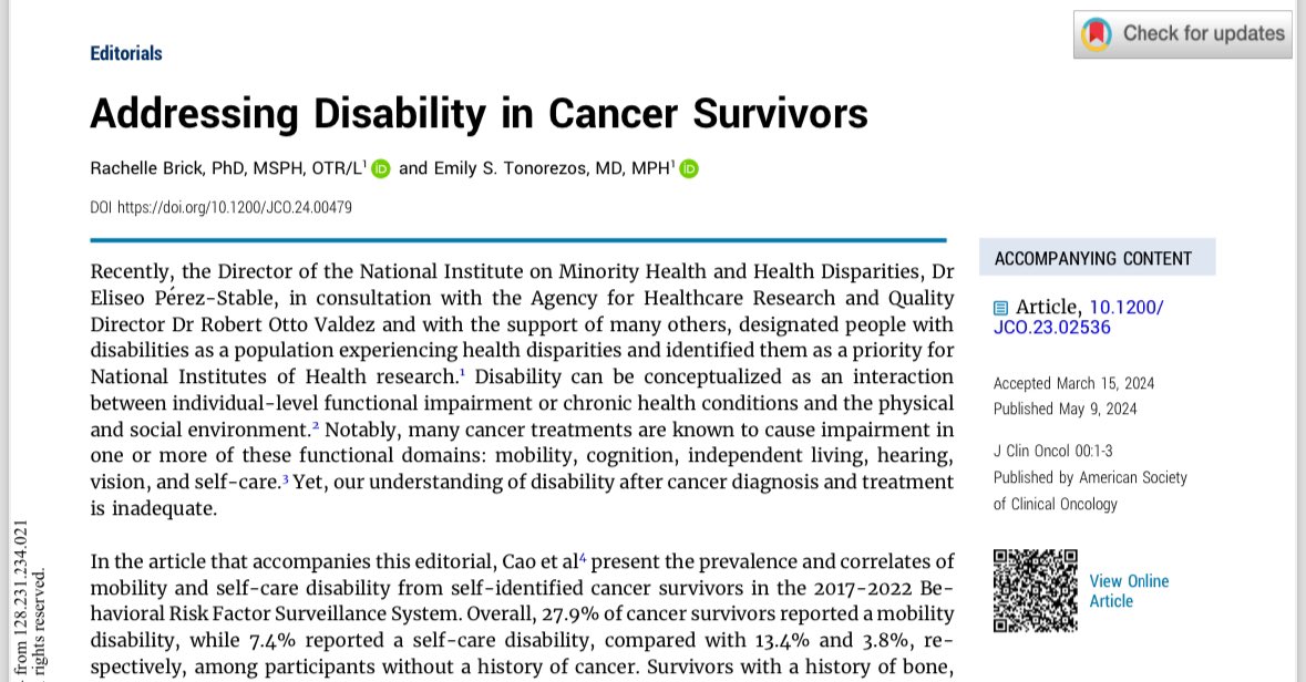 Rachelle Brick, PhD, MSPH, OTR/L (@rachellebrick) on Twitter photo 📢📢Our recently published editorial in <a href="/JCO_ASCO/">Journal of Clinical Oncology</a> highlights the growing need to capture multi-level and multidimensional #measures of #disability in #cancer control and #population research 📢📢
📖: ascopubs.org/doi/pdf/10.120…
<a href="/NCICancerSurv/">NCI Office of Cancer Survivorship</a> @NCICareDelivRes @NCIBehaviors 📢📢Our recently published editorial in <a href="/JCO_ASCO/">Journal of Clinical Oncology</a> highlights the growing need to capture multi-level and multidimensional #measures of #disability in #cancer control and #population research 📢📢
📖: ascopubs.org/doi/pdf/10.120…
<a href="/NCICancerSurv/">NCI Office of Cancer Survivorship</a> @NCICareDelivRes @NCIBehaviors