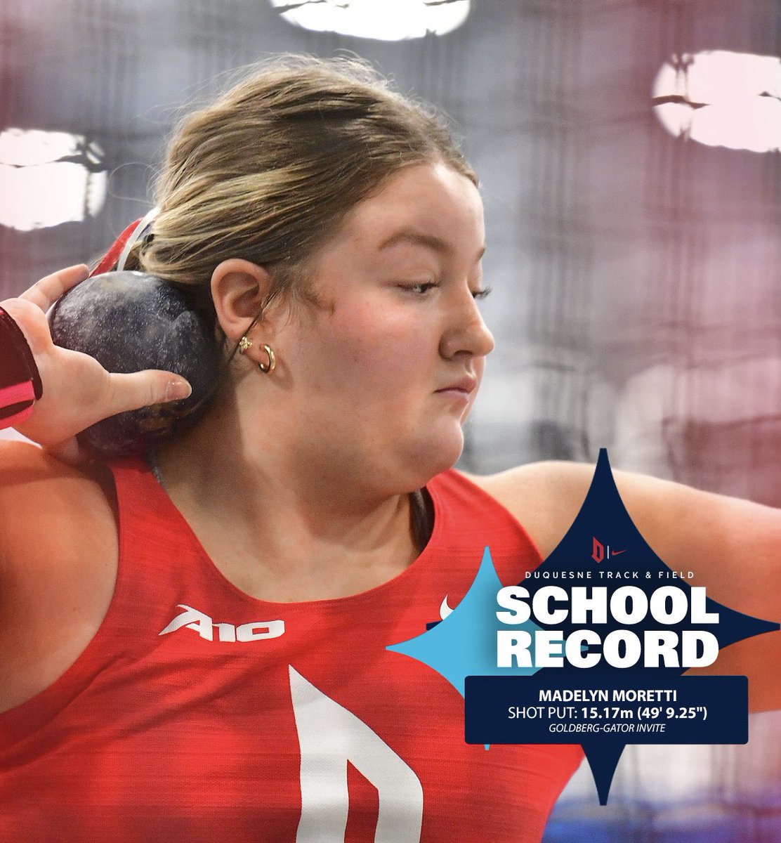 For the 𝐅𝐎𝐔𝐑𝐓𝐇 time this season, Madelyn Moretti has reset her own school record in the shot put 💪 🗞️ bit.ly/4avP0St #GoDukes | @MorettiMaddie