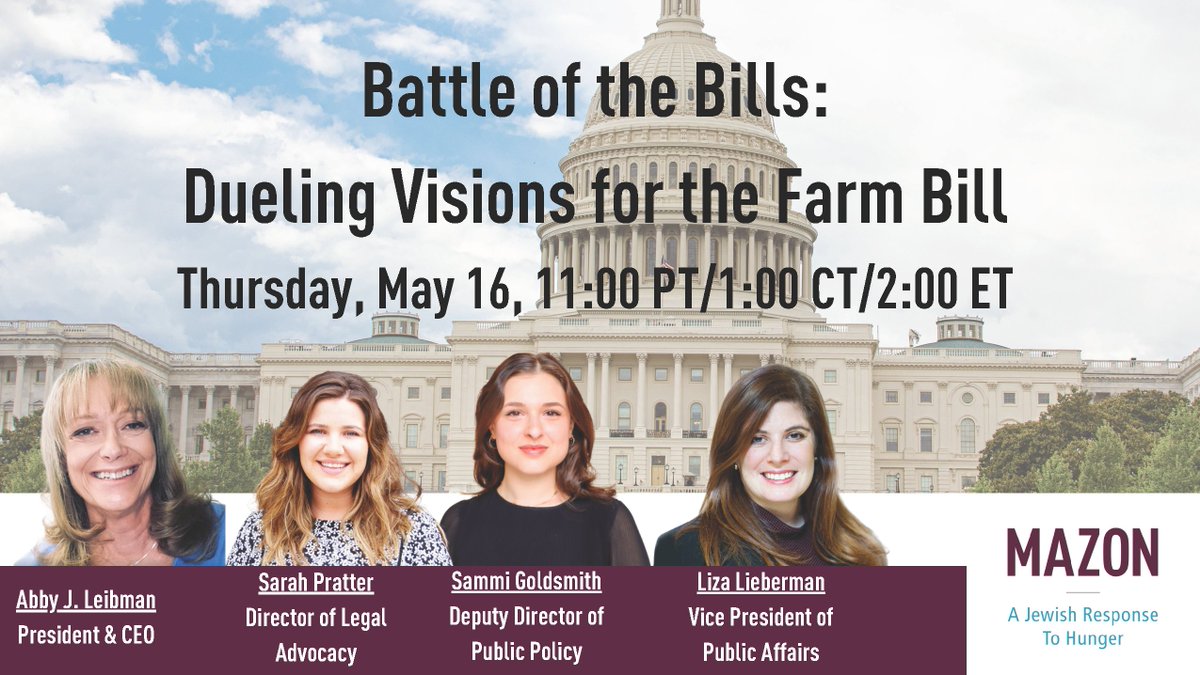 Join experts from MAZON on Thursday, May 16th at 11am PT/2pm ET to analyze the competing #FarmBill proposals released last week from the House and Senate Agriculture Committee Chairs. Registration: loom.ly/yMGyQtQ