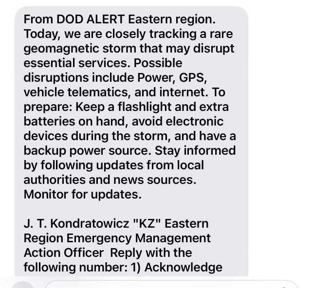 ⚠️Solar Flare ALERT⚠️ Just got a text from a government source saying they got a text and a call about the event. Here is the transcribed message. I received the same one via call only, did not receive a text.