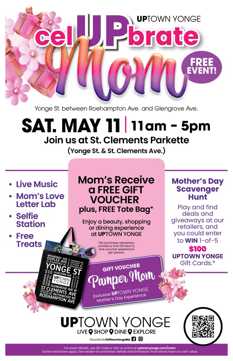 Don’t forget to stop by the @UptownYongeBIA this weekend to celebrate Mother’s Day. You can find more details below. 👇