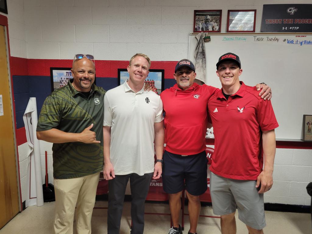 Like to thank my guys @EWUCoach_Bruce @CoachCherokee @Coach_JHughes for making the trip out to Colony HS. We appreciate you sitting down with our student-athletes to discuss playing ball at the next level. @CoachGomez91 @CoachImbach24 @CoachOKeefe @ColonyTitans_FB