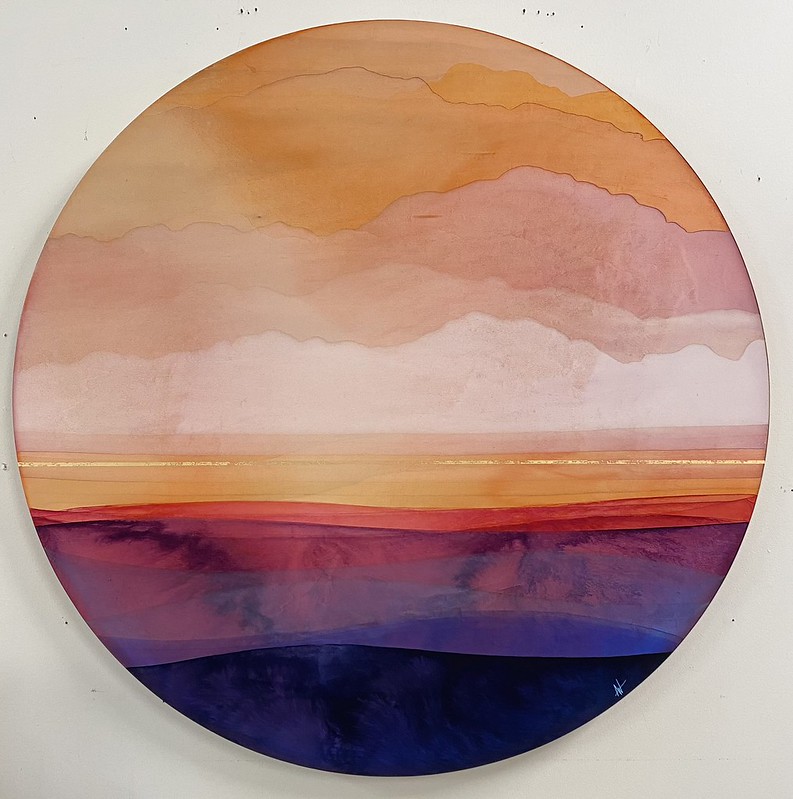 Visit our lower gallery today and take in the warm glow of this gorgeous 30' round acrylic painting by Adele Webster! #localart #halifaxart #halifaxns #artgallery #artcollector #canadianart #artwork #artist #warm #cozyart