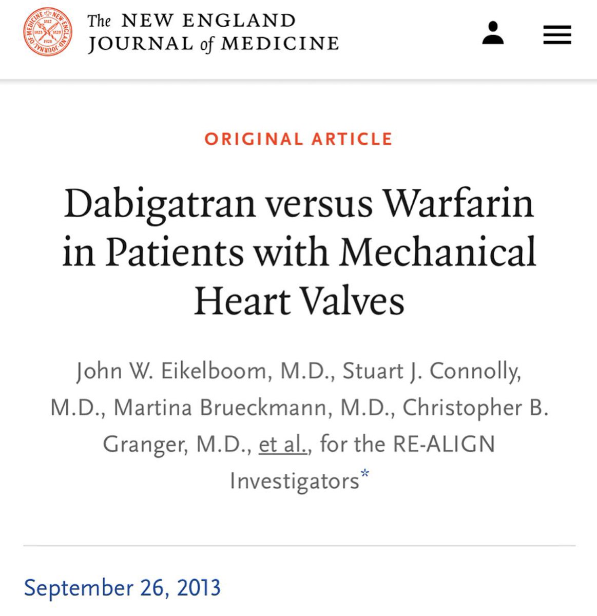 Choice of anticoagulation in patients with mechanical valves? DOACs are routinely used in venous thromboembolism and nonvalvular atrial fibrillation – but are proven INFERIOR to warfarin in patients with mechanical valves (or valvular afib☝️). RE-ALIGN Trial, NEJM 2013 ♥️