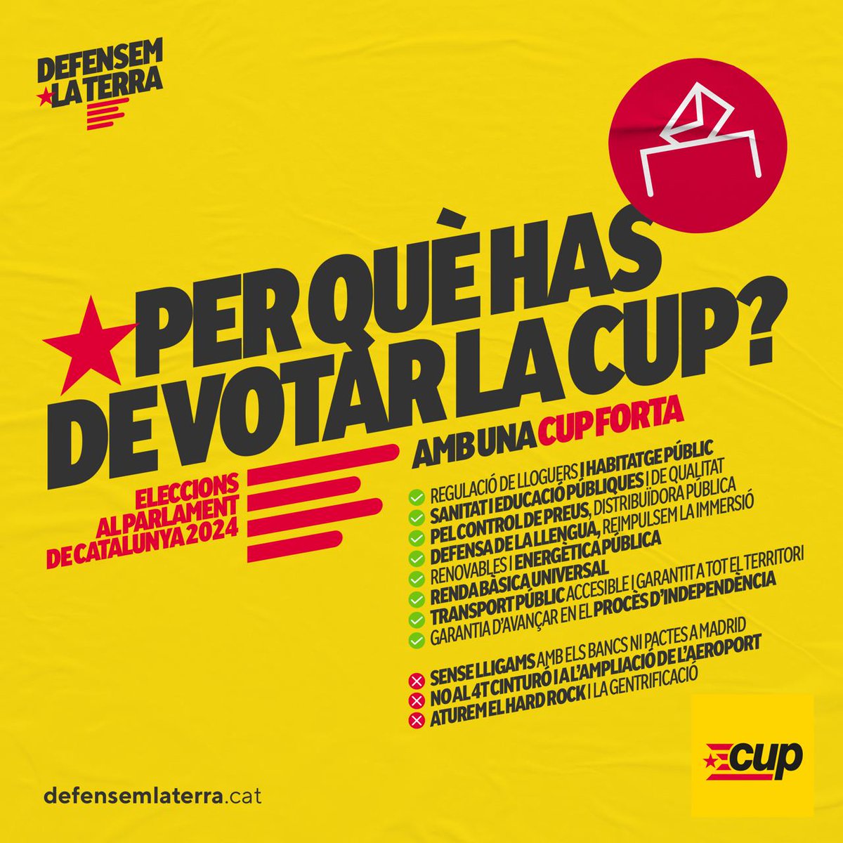 Encara no saps a qui votar aquest diumenge? Et donem algunes raons per votar la <a href="/cupnacional/">CUP Països Catalans</a>
#DefensemLaTerra