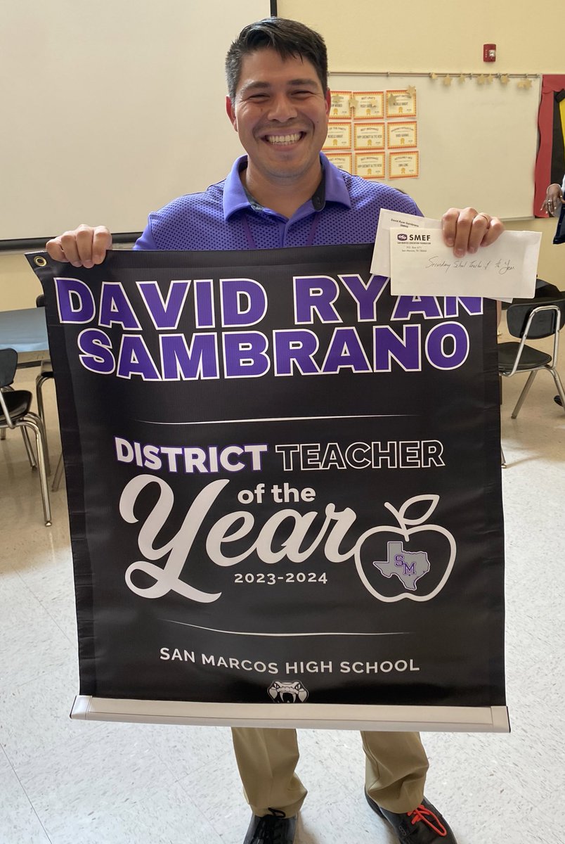 As we near the end of celebrating Teacher Appreciation Week, we wanted to shine the spotlight on our very own superstar and our Teacher of the Year recipient Mr. David Ryan Sambrano💜🐍 Mr. Sambrano is truly a leader on and off the field and more importantly in the classroom🫶🏼