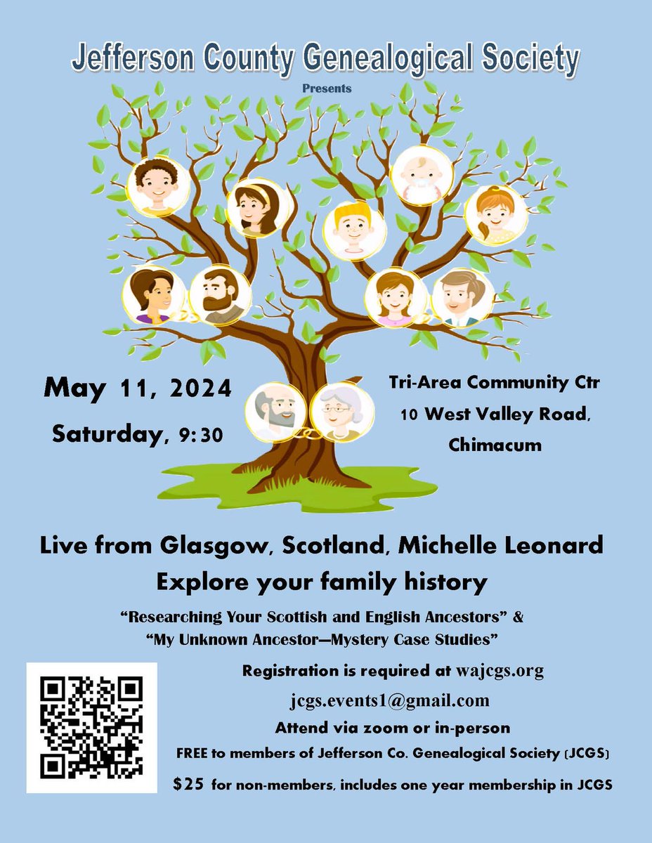 I'm looking forward to giving two presentations in honour of (Port Townsend, WA) Jefferson County Genealogical Society's 40th birthday celebrations tomorrow 11th May from 9:30am PDT (in person and online). For more details see: wajcgs.org/jcgs-40th-anni… #Genealogy #DNA