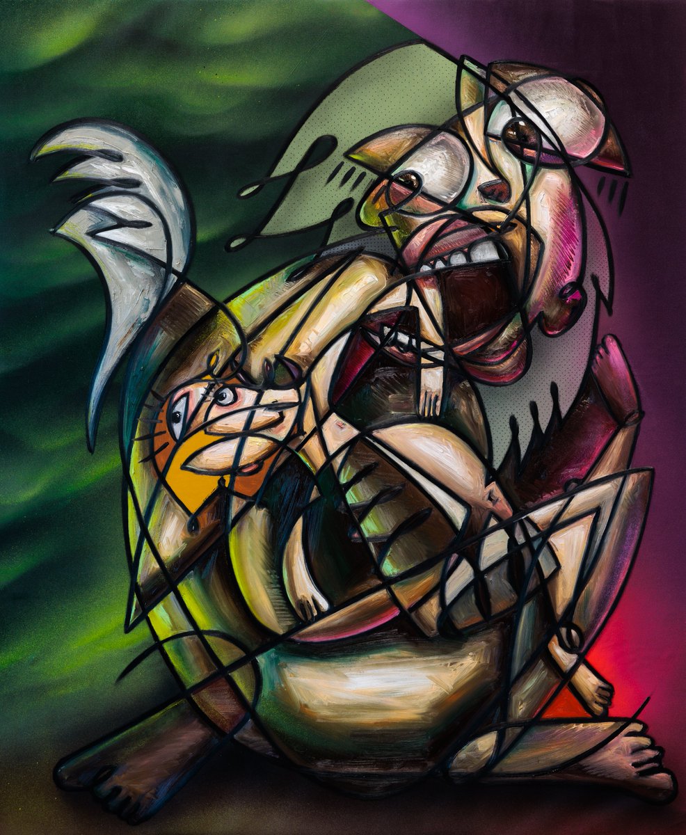 My interpretation of the myth Saturn Devouring his Son. Acrylic on canvas, Post Neo Cubism