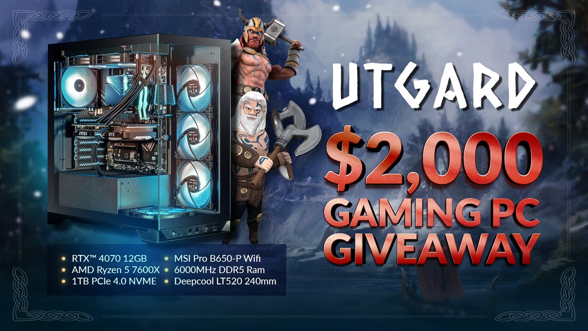 $2,000 RTX 4070 Gaming PC Giveaway! To enter, perform these tasks via the link below: 🔁❤️Retweet + Like ✅ Follow @UtgardPnE Enter Here: vast.link/Utgard