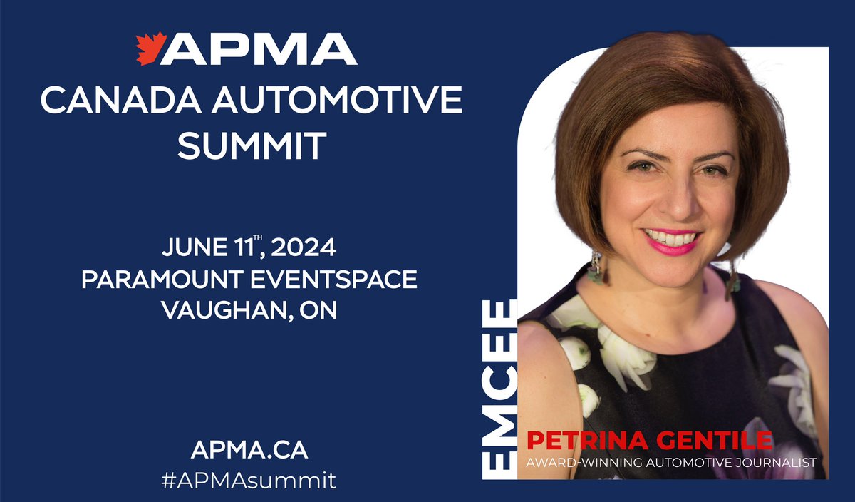 I’m so excited to be back emceeing @APMACanada annual Canada Auto Summit next month. Wait until you see the speakers @FlavioVolpe1 has on the agenda! It’ll be another fantastic event-hope you can join us! #APMASummit