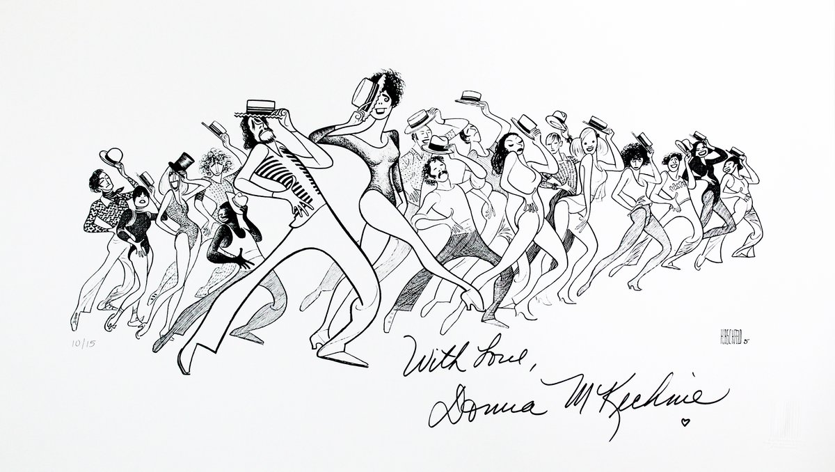 The Line King’s Chorus Line! Donna McKechnie signed this print of the original cast of A Chorus Line which featured McKechnie in her Tony Award-winning role of Cassie. The print is available to bid in our auction with Broadway Cares: BroadwayCares.org/Hirschfeld