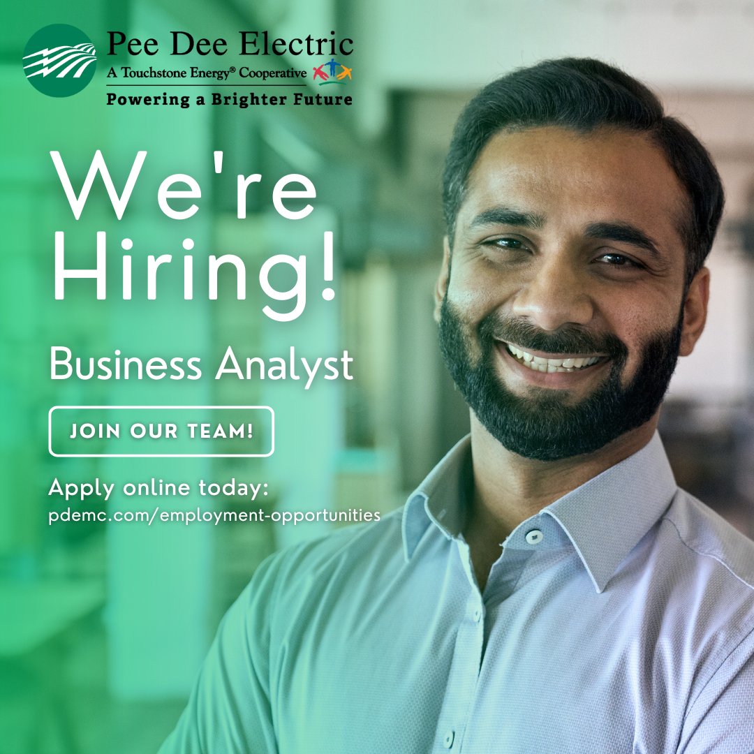 >𝗝𝗢𝗕 𝗢𝗣𝗘𝗡𝗜𝗡𝗚!< We are searching for a qualified 𝐁𝐮𝐬𝐢𝐧𝐞𝐬𝐬 𝐀𝐧𝐚𝐥𝐲𝐬𝐭 to join the Pee Dee team. If you're passionate about data analysis/transforming data into actionable insights apply online today!
👉Go to pdemc.com/about-us/caree… to learn more. #NowHiring