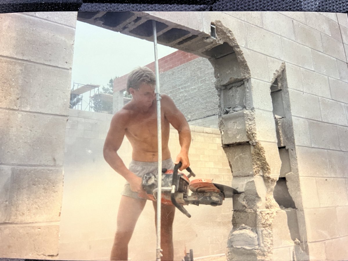 Found this beauty while cleaning. So I did industrial masonry in high school for a friends dads company. This has to be an OSHA violation and I bet I am wearing low cut football turf shoes. Crazy that I knew what I was doing with a diamond masonry cutter! Oh to be 17 again