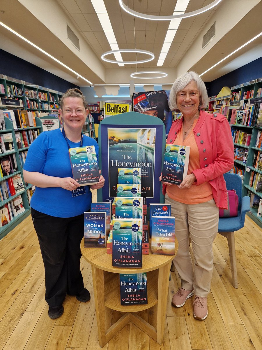 Lovely to see the window and instore displays for Sheila's #TheHoneymoonAffair in @DubrayBooks @atLiffeyValley 
Many thanks to the lovely booksellers there.
@sheilaoflanagan 
@headlinepg