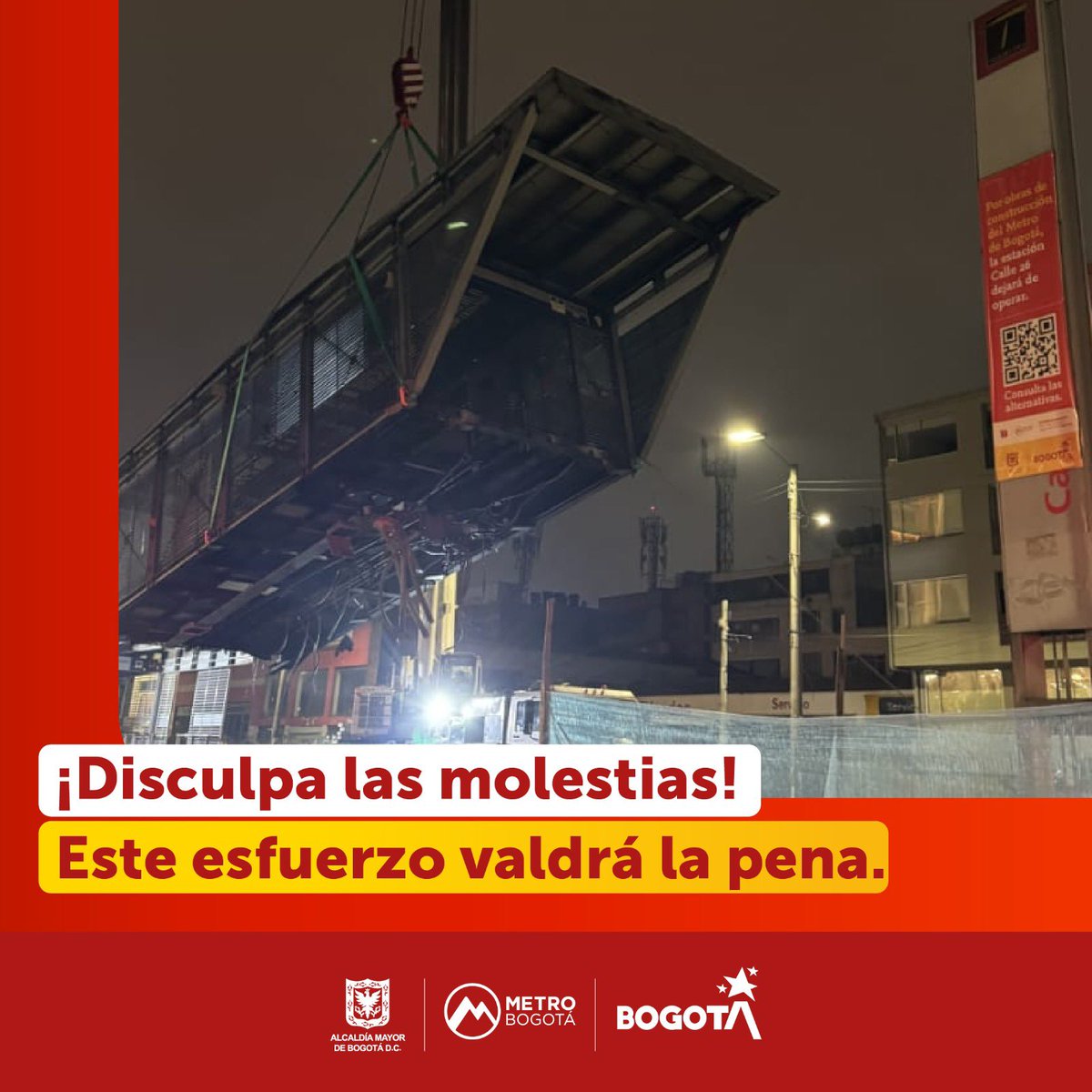 La construcción del viaducto de la Primera Línea de Metro de Bogotá avanza. 🚇 Conoce cómo se está realizando el desmonte de la estación Calle 26 de TransMilenio. ⬇️ bogota.gov.co/mi-ciudad/movi…