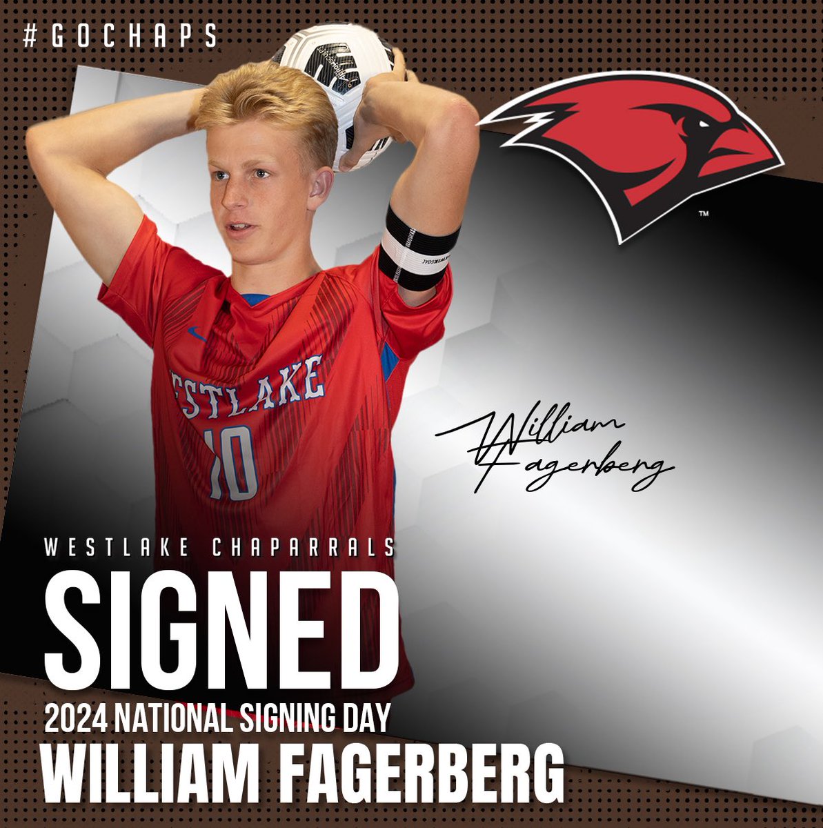 William Fagerberg will continue his education and soccer career at the University of Incarnate Word. Congratulations, William. #GoChaps #TheWord