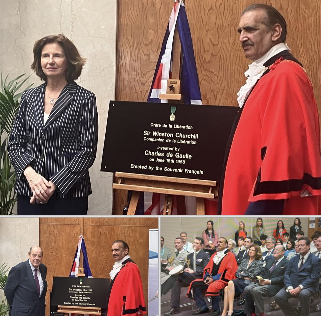 To honour Sir Winston Churchill at the Lycee International de Londres Winston Churchill and commemorate the award of the Crois de la Liberation on 18 June 1958 attended by Helene Duchene French Ambassador, Sir Nicholas Soames and Cllr Tariq Dar MBE D Mayor Brent @Brent_Council