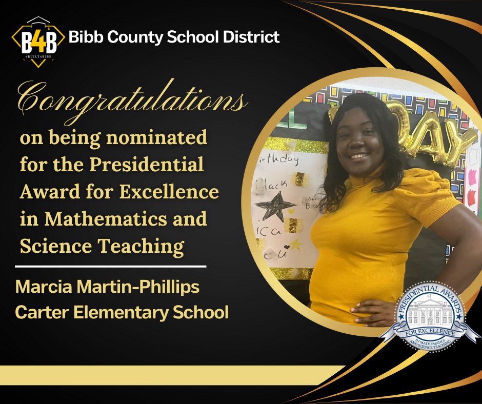 Congratulations, Marcia Martin-Phillips, on your nomination for the PAEMST Award! Thank you for inspiring your students. Keep up the great work! Happy Teacher Appreciation Week! @BibbSchools #inspired2Inspire #Built4Bibb