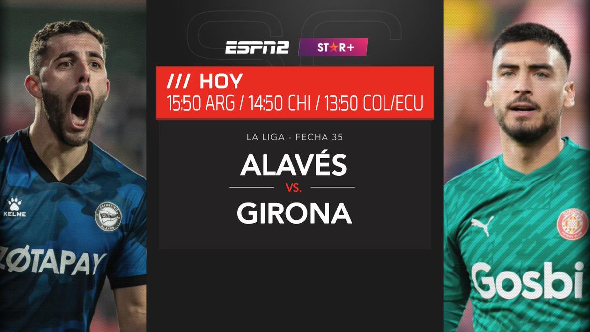 ⚽️ YA estamos en VIVO con la acción de la fecha 35 de @LaLiga @Alaves 🆚️ @GironaFC 🇦🇷 Tenaglia, Simeone y Gazzaniga 🇺🇾 Benavídez 🇻🇪 Herrera titulares 🇦🇷 Rodríguez y Panichelli suplentes 🎙 Con @WolffPedro Nos escriben a #LaLigaxESPN