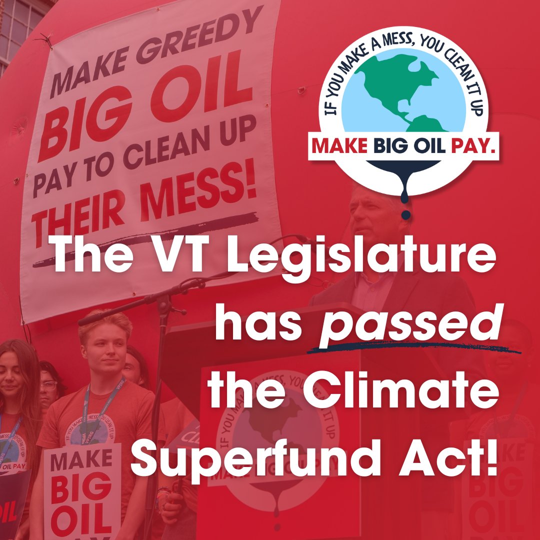 The VT Senate gave final approval to legislation that would hold the largest fossil fuel companies accountable for a portion of the costs of climate change.

Read the full press release: vpirg.org/news/climate-s…

#makebigoilpay #VTpoli #climate