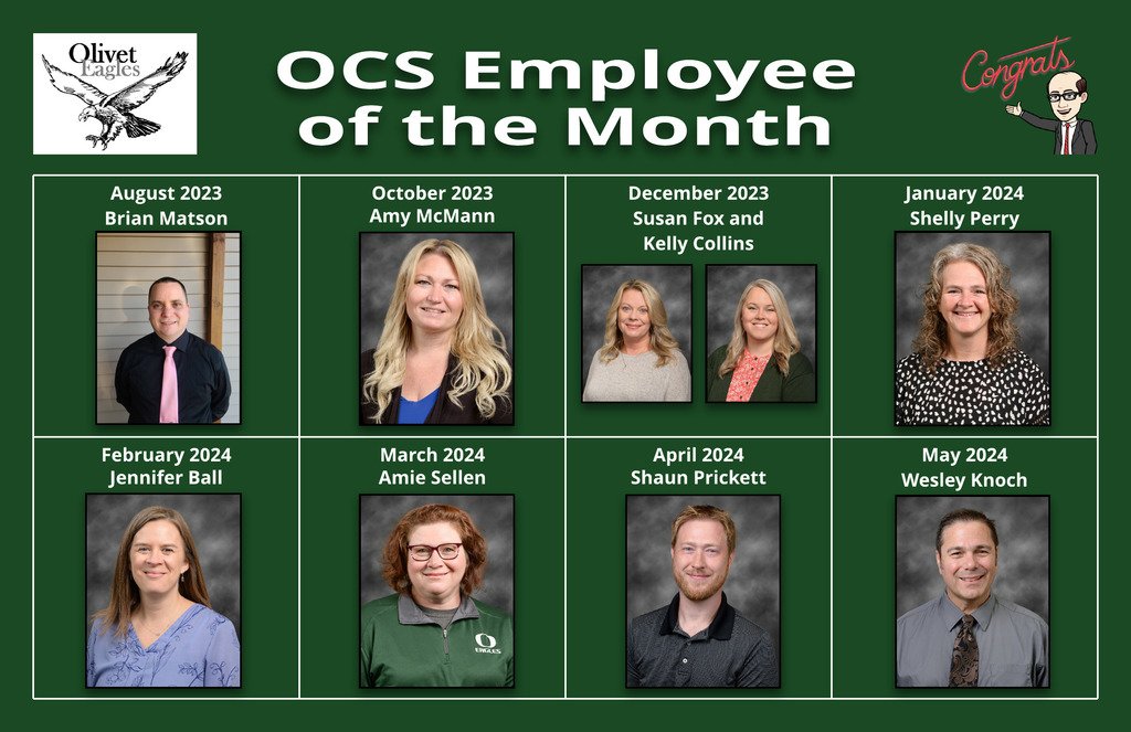 OlivetSchools's tweet image. Congratulations to the OCS Employees of the Month for the 2023-2024 school year.
#OCSRocks