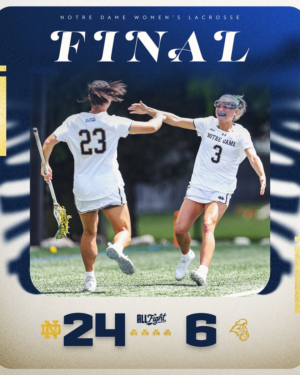 𝐑𝐎𝐔𝐍𝐃 𝐖𝐎𝐍. The Irish set new program records for most goals in an NCAA tournament game and largest margin of victory behind 11 points from Jackie Wolak. #GoIrish