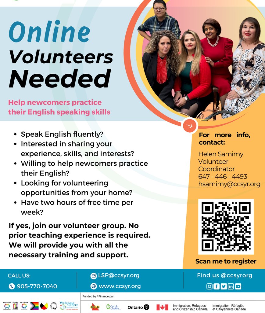 We are looking for volunteers to join our Digital team. If you speak fluent English and are interested in helping newcomers practice their language skills, contact us at hsamimy@ccsyr.org for more information. #DigitalVolunteer #VolunteerOpportunity #NewcomerSupport #ccsyr