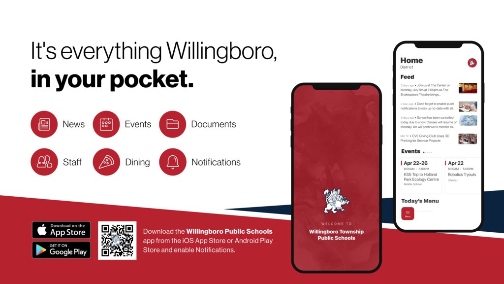 Stay up to date with the latest student stories, events, and news updates. It's everything Willingboro, in your pocket. If you haven't already, download the app!
Download for Android bit.ly/3nnN0Zr
Download for iPhone apple.co/40pWLos