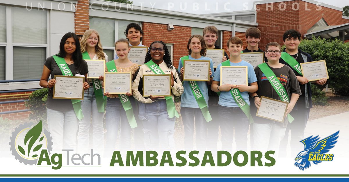 Say hello to the inaugural class of Agrotechnology (AgTech) Ambassadors from @EastUnionMSNC! #UCPS #TeamUCPS @AGHoulihan