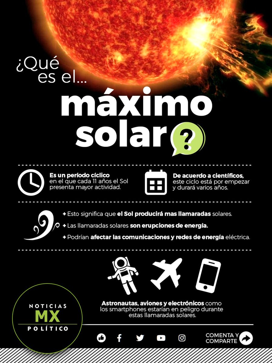 #TormentaSolar - Desde el 2023 se anunció que este año la actividad del Sol aumentaría debido al fenómeno llamado 'Máximo Solar'. #informacionparati #apagones