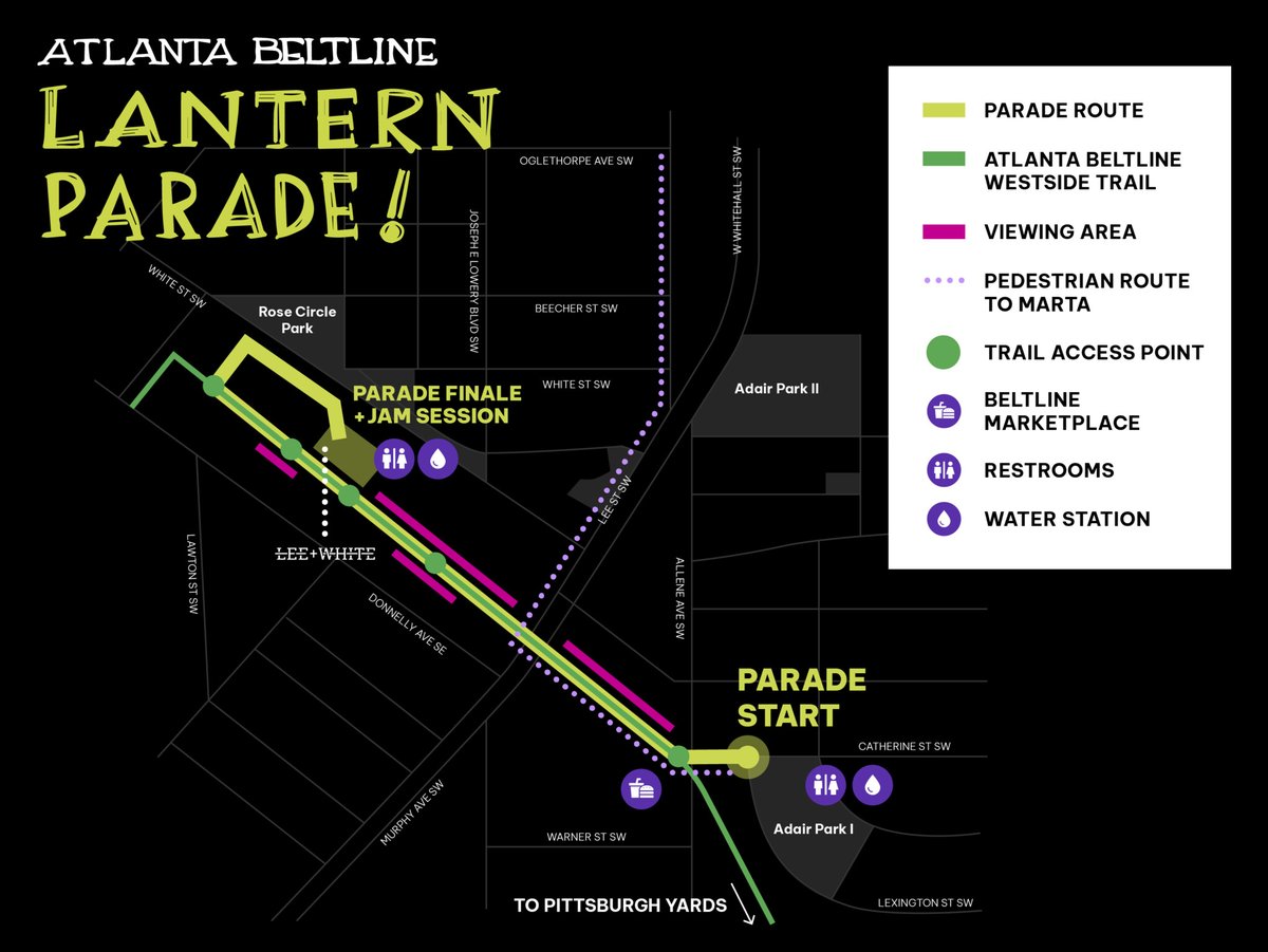 Lantern Parade is almost here!🥳 

Check out the map below for the parade route, viewing areas, access points, and public bathrooms/water stations.

The full event schedule, parking, and more can be found at art.beltline.org/lantern-parade.

#ATLEvents