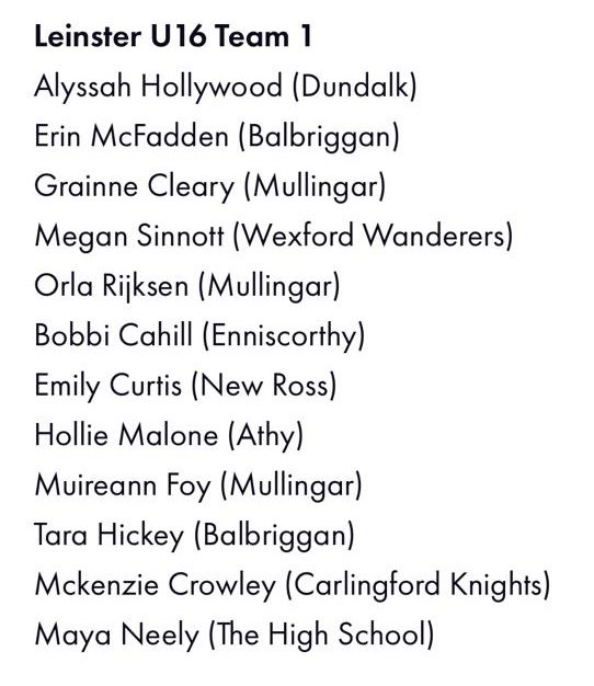 A massive congratulations to two of our U16 players, Erin McFadden and Tara Hickey. They will represent the province in the Under-16 Interprovincial Girls’ Sevens Championships this weekend.