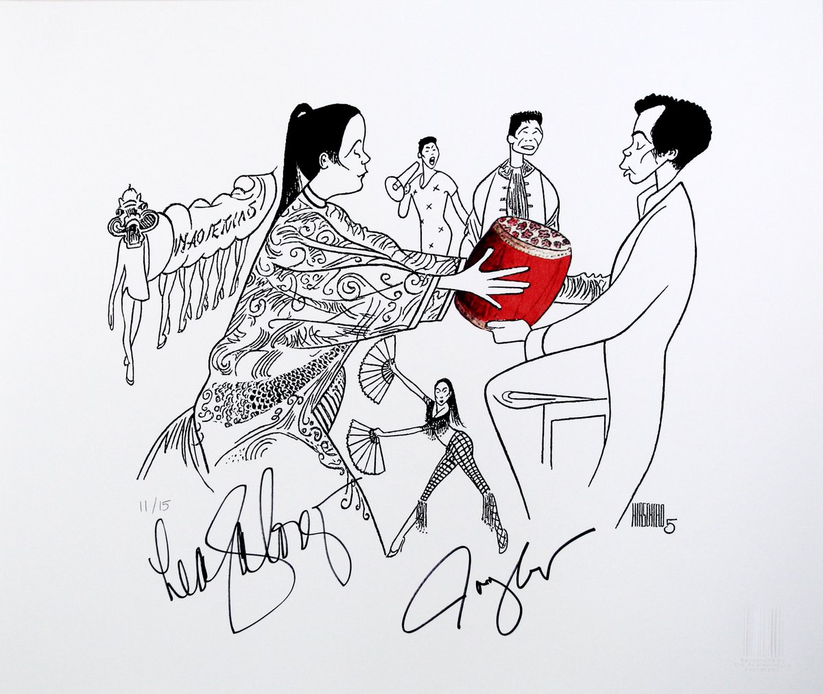 Lea Salonga and Jose Llana signed this print of the cast of the 2002 revival of the Rodgers and Hammerstein musical Flower Drum Song. Did you see this production on Broadway? Bid now at BroadwayCares.org/Hirschfeld #Hirschfeld #Auction #BroadwayCares #LeaSalonga #JoseLlana #Theater