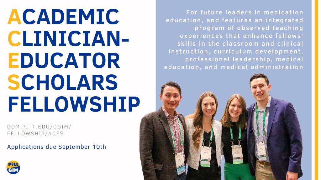 Keep an eye out for our ACES fellows (and director @annakdonovan) throughout #SGIM24! Attend their workshops and presentations to learn what they're doing during the fellowship or if you're looking to learn more about the #PittACESfellowship.