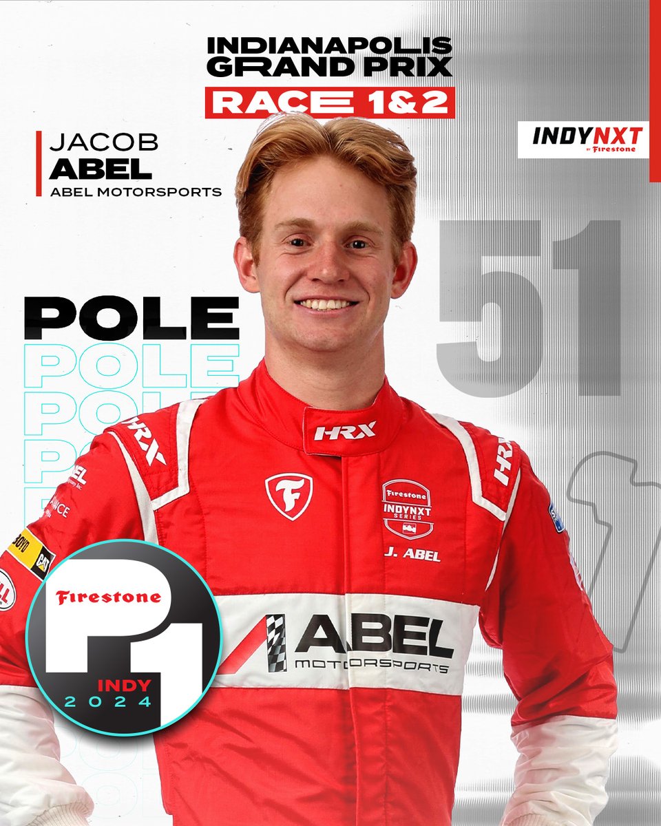 Double the races, double the poles 😮‍💨 @jacobabelracing secures the Firestone P1 Award for both races this weekend! #INDYNXT // @AbelMotorsports